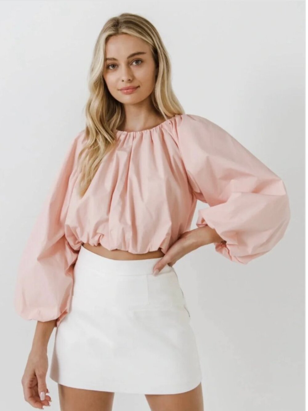 English Factory Cropped Blouson Long Sleeve Blush Pink Top Size S